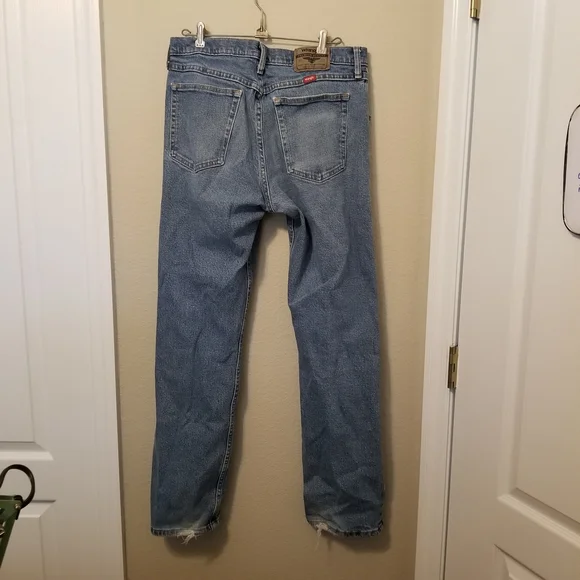 Wrangler Men's Blue Denim Jeans Size 32 X 32, Straight Leg 5 Pocket - Picture 9 of 10